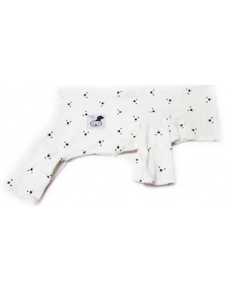 Pijama para perro de felpa beige con motivos de osos con puntos azul