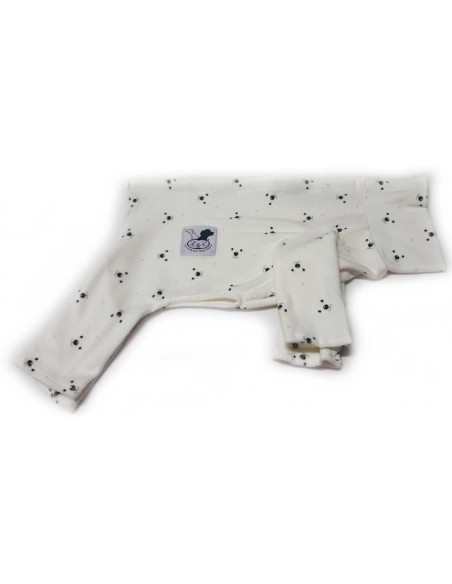 Pijama para perro de felpa beige con motivos de osos con puntos rosas