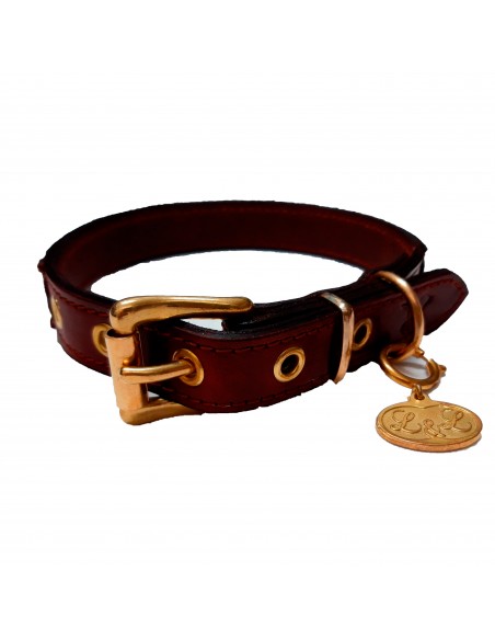 collar perro piel doble marron