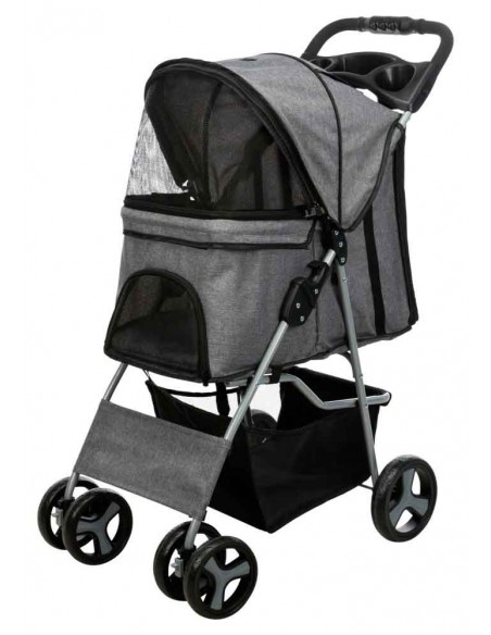 Cochecito para transporte de perros en aluminio y nylon gris