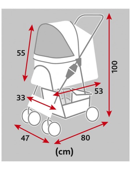 Cochecito para transporte de perros en aluminio y nylon gris