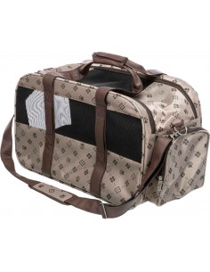 Bolso de transporte para llevar perro en poliester color beige y marrón