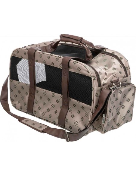 Bolso de transporte para llevar perro en poliester color beige y marrón