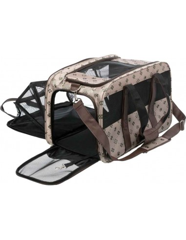Bolso de transporte para llevar perro en poliester color beige y marrón