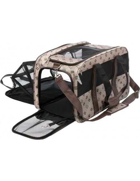 Bolso de transporte para llevar perro en poliester color beige y marrón