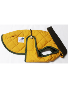 abrigo impermeable acolchado perro mostaza