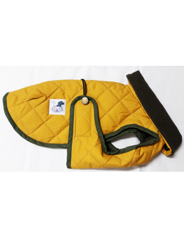 abrigo impermeable acolchado perro mostaza