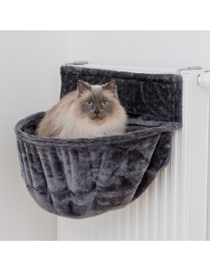 Cama para gato de radiador, en peluche negro