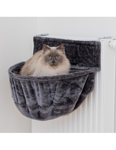 Cama para gato de radiador, en peluche negro