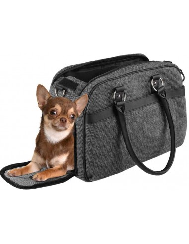 bolso transporte perro tejido gris