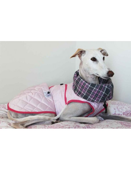 abrigo impermeable acolchado galgo color rosa