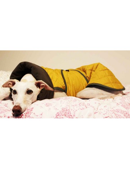 Abrigo impermeable acolchado para galgo mostaza con forro polar