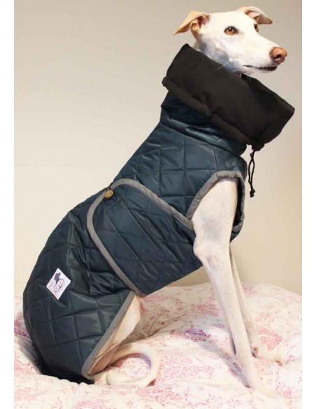 Abrigo impermeable acolchado para galgo verde petróleo con forro polar