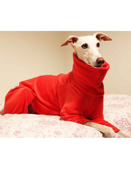 Pijama para galgo de felpa, color rojo