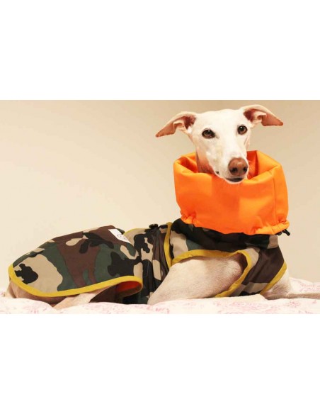 Abrigo impermeable con forro polar interior para galgo de camuflaje