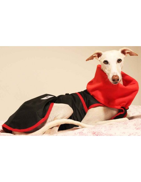 Abrigo Impermeable negro con forro polar para galgo Abrigo Impermeable negro con forro polar para galgo