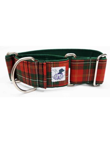 Collar para piccolo en tela loneta estampado escocés verde y rojo