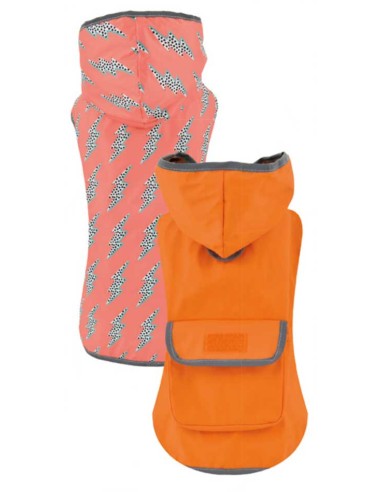 Impermeable con capucha reversible para perro modelo Naranja-Rayo