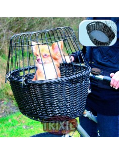 Transportín delantero para llevar perro en bicicleta, en mimbre oscuro