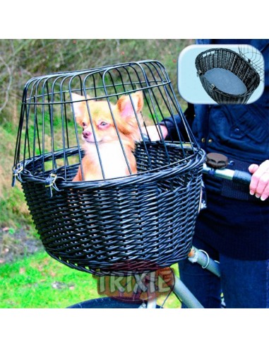 Transportín delantero para llevar perro en bicicleta, en mimbre oscuro