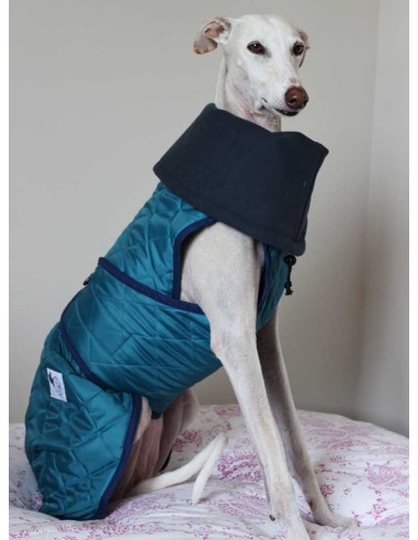 Abrigo impermeable acolchado para galgo verde esmeralda con forro polar técnico