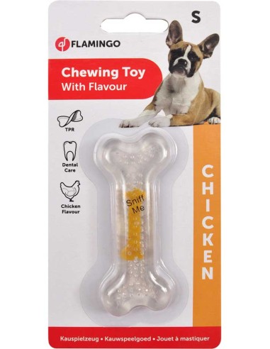 Hueso transparente para perro TPR Flamingo sabor pollo
