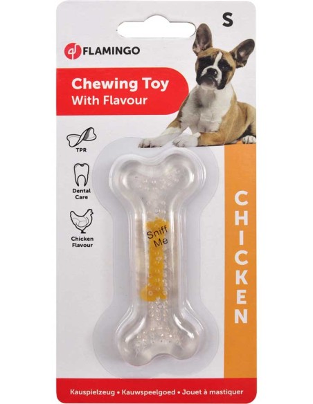 Hueso transparente para perro TPR Flamingo sabor pollo