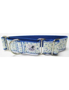 Collar para galgo en tela loneta muy resistente de flores azules