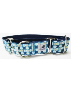 Collar para Whippet en tela loneta muy resistente de círculos azules