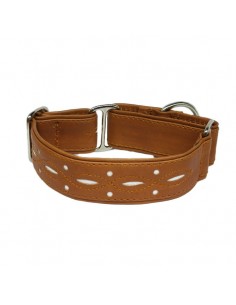 Collar para galgo en piel marrón calado extrasuave
