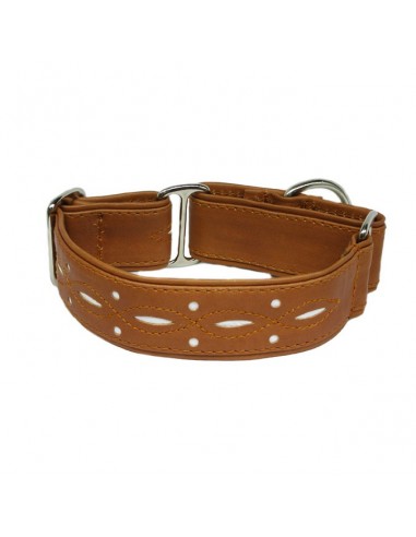 Collar para galgo en piel marrón calado extrasuave
