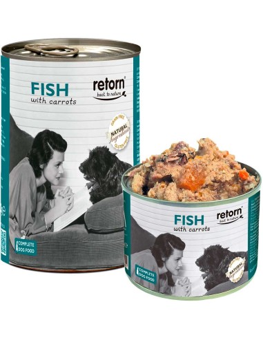 Lata comida perro a base de pescado y zanahoria