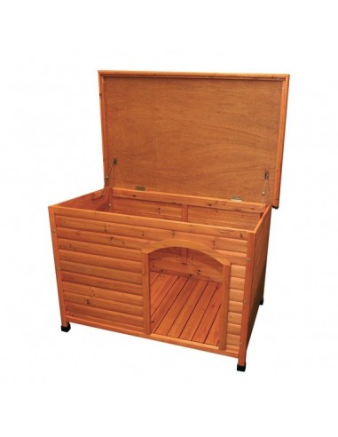 Caseta para perro en madera de pino, color natural, de techo plano Caseta para perro en madera de pino, color natural, de techo plano