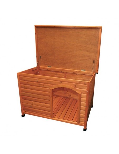 Caseta para perro en madera de pino, color natural, de techo plano Caseta para perro en madera de pino, color natural, de techo plano