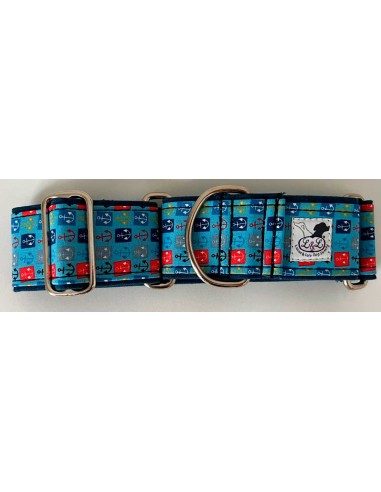 Collar para piccolo en tela loneta azul con anclas