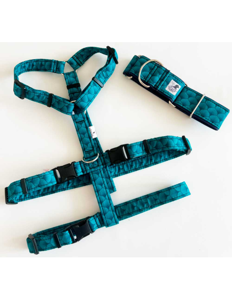 Collar galgo en tela loneta modelo geometría verde