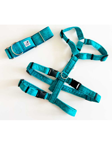 Collar galgo en tela loneta modelo verde turquesa