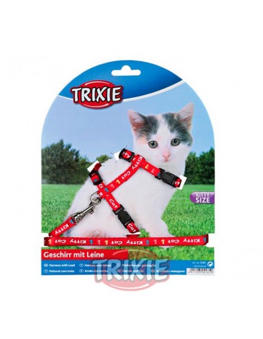 Arnés y correa para gato cachorro rojo con dibujos Kitty