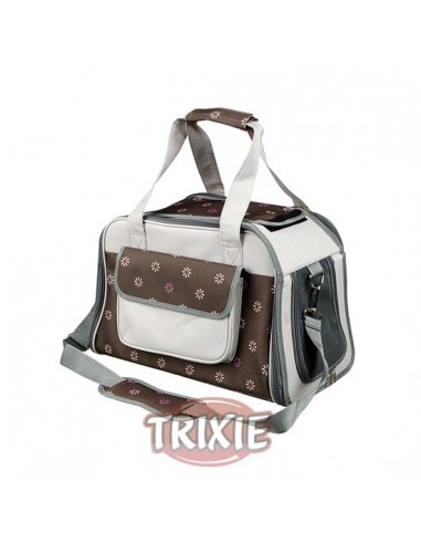 Bolso para transporte de perros nylon gris y marrón con flores