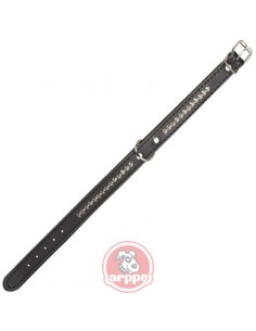 Collares para perros Piel Flor negro con remaches cromados