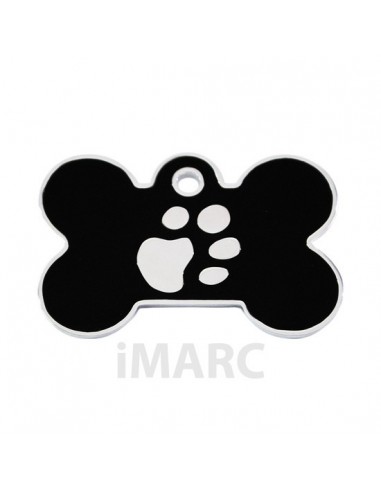 Placa identificativa para perro, hueso con huella grabada 