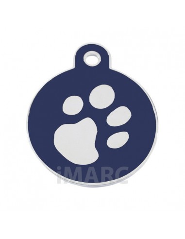 Placa identificativa para perro, redonda con huella grabada