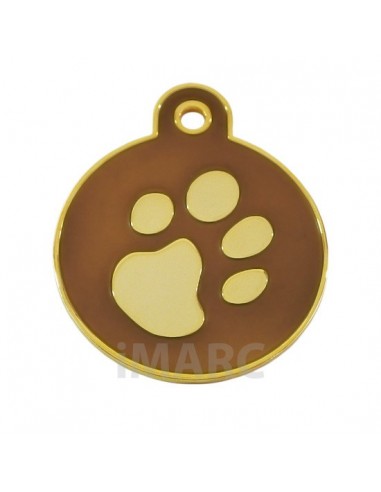 Placa identificativa para perro, redonda con huella grabada pequeña