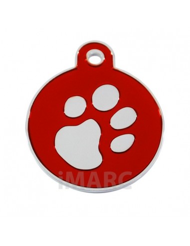 Placa identificativa para perro, redonda con huella grabada pequeña