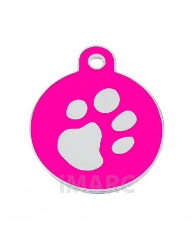 Placa identificativa para perro, redonda con huella grabada pequeña