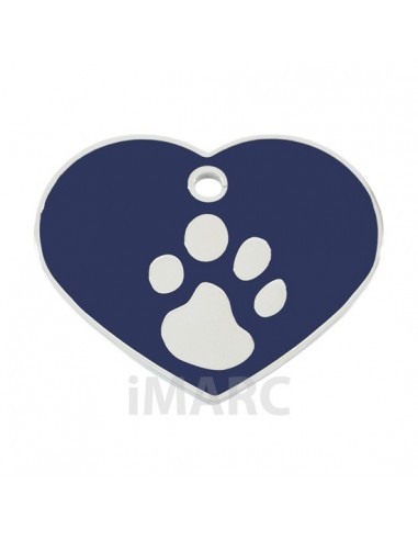 Placa identificativa para perro, corazón con huella grabada
