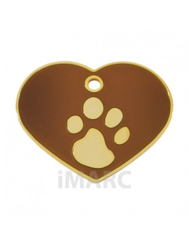 Placa identificativa para perro, corazón con huella grabada