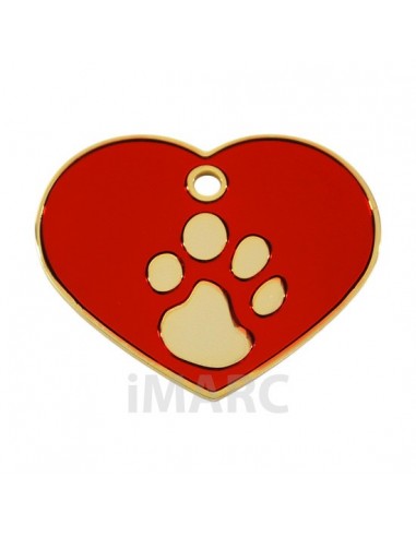 Placa identificativa para perro, corazón con huella grabada