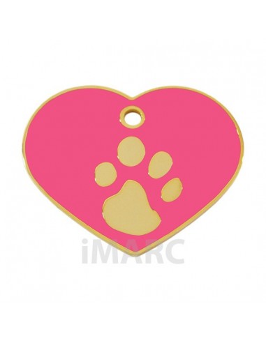 Placa identificativa para perro, corazón con huella grabada