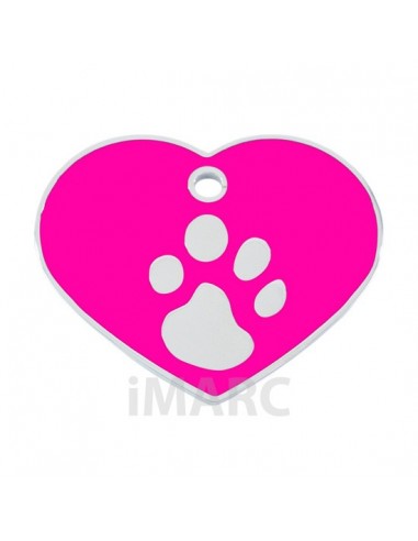 Placa identificativa para perro, corazón con huella grabada